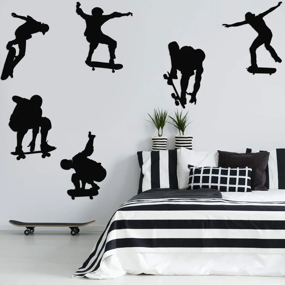 

6 Pieces Playing Skateboards Sports Wall Decal Skateboard Wall Decals Home Sticker House Decoration Wallpaper for Living Room Be