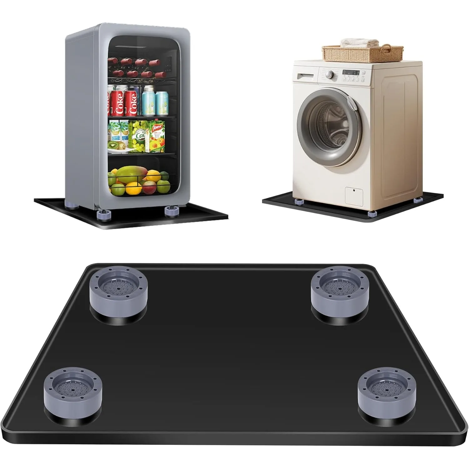 

Black Fridge Silicone Mat, 24x24x0.79 Inch With 4 Support Base Drip Tray Leak Proof Floor Protector For Washer
