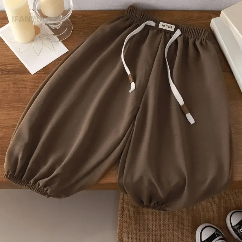 Kids' Long Pants Summer Korean Style Loose Fit Unisex Casual Solid Color Mosquito-Proof Cuffed Pants for Boys Girls Baby image 3