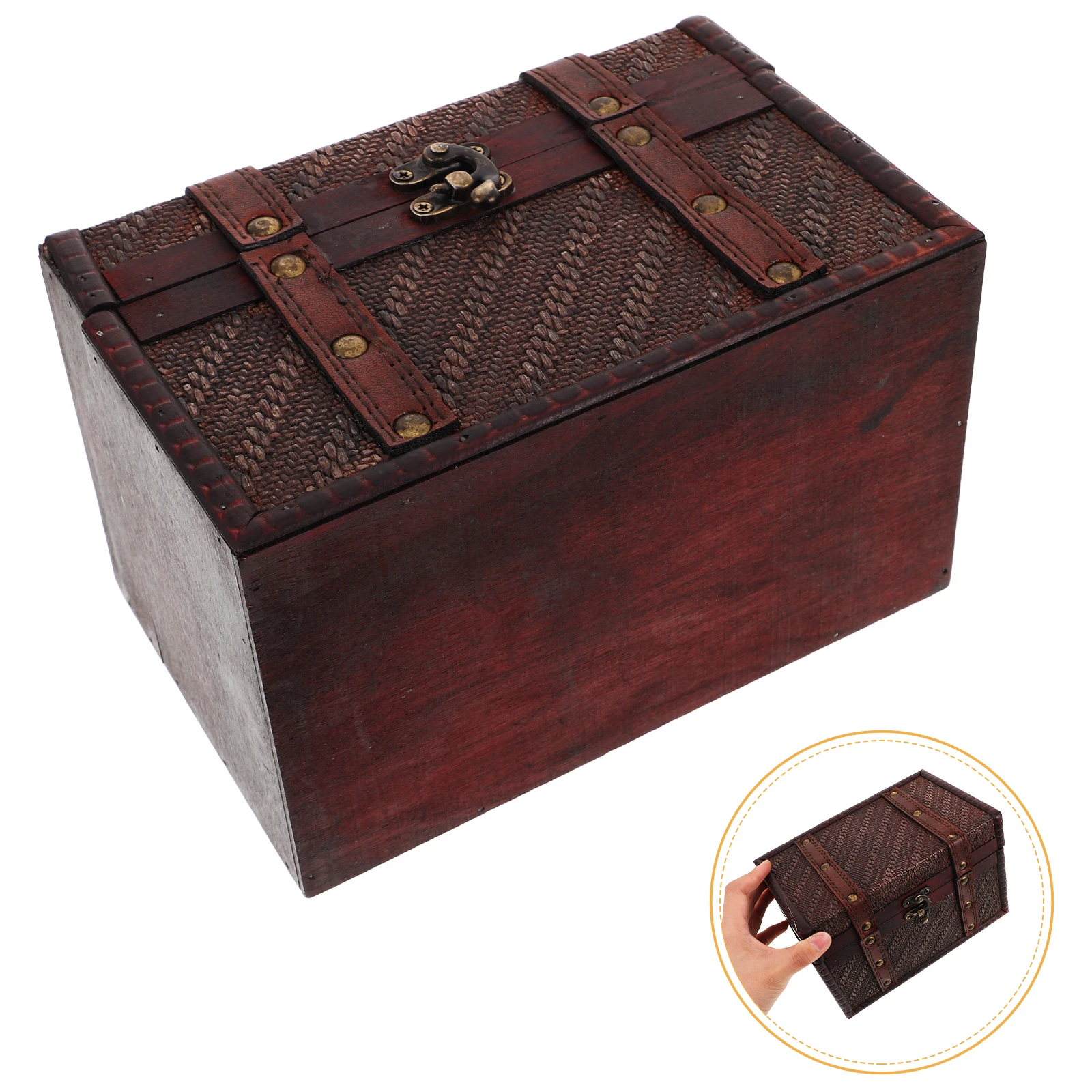 

Wooden Storage Box Vintage Woven Pattern Jewelry Trinket Holder Desktop Organizer Case for Keepsakes Documents Earrings Rings