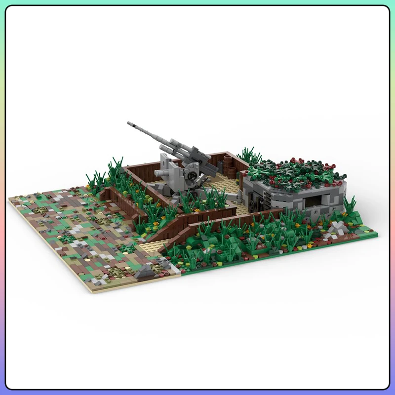 Street View Series MOC Battlefield German Bunkers and 88mm Guns Building Block Model DIY Creative Children's Toys Holiday Gifts