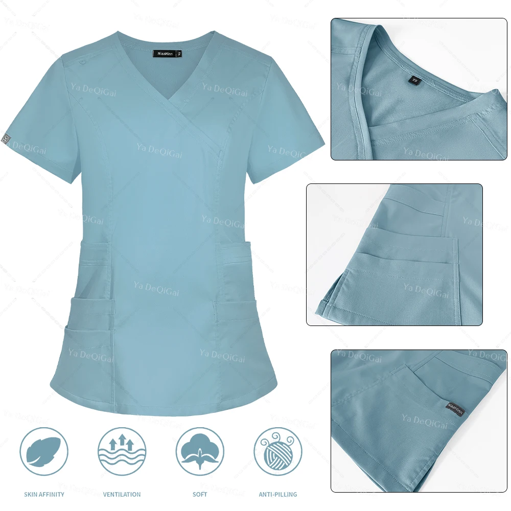 Conjunto de Enfermería de bolsillo, ropa de trabajo elástica para salón de belleza, uniformes médicos quirúrgicos, tienda de mascotas, traje Exfoliante para médico de Hospital, accesorios de enfermera