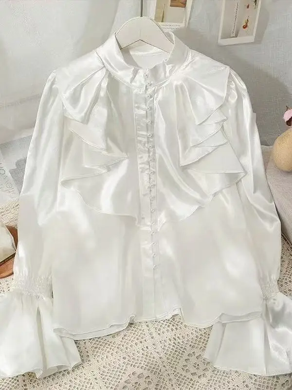 

Ele Satin Lantern Sve irt loween Court Sle Retro irt Women's Faion Breathable Anti-Wrinkle Polyester Fiber