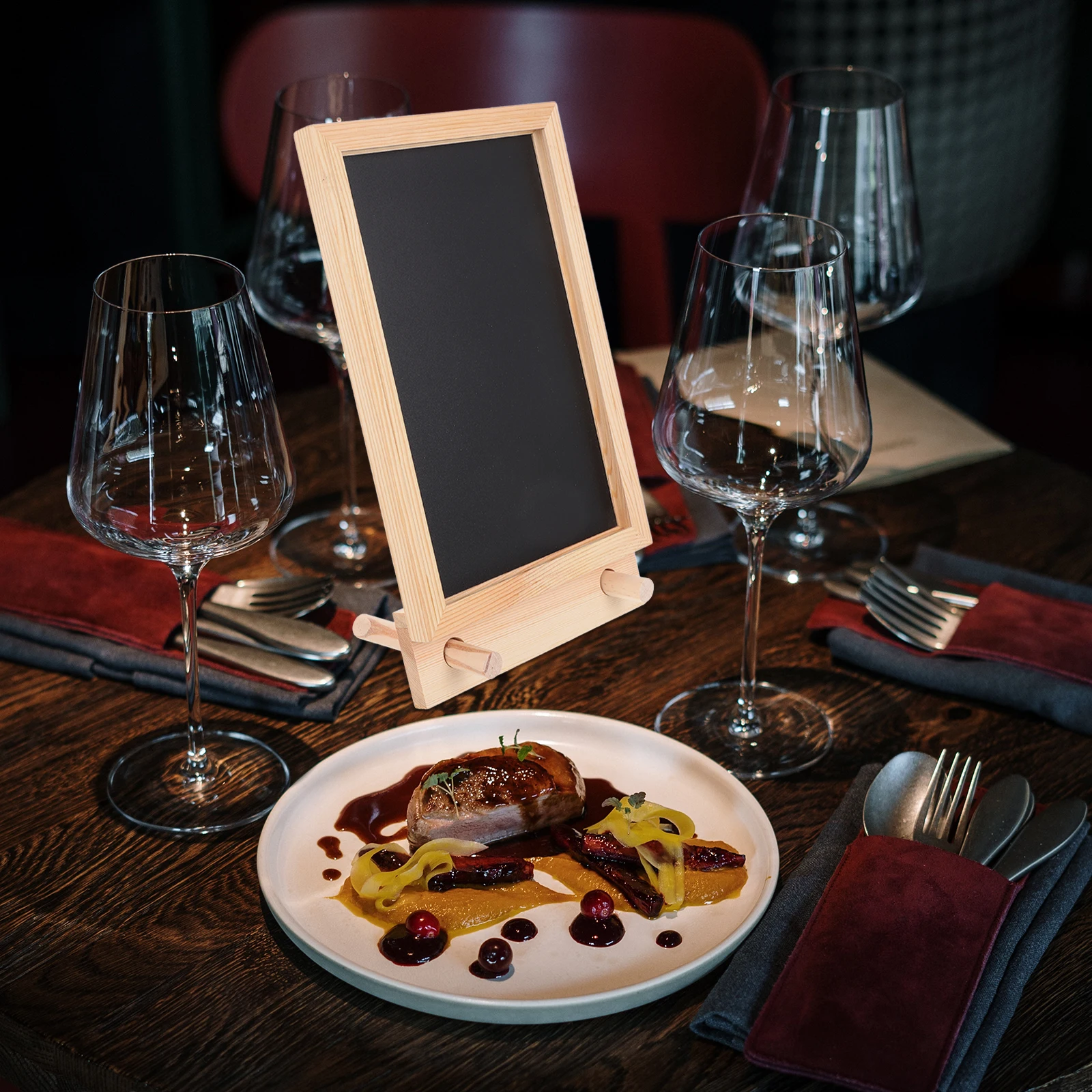 سعر القائمة علامة سطح المكتب الخشبية سطح الكتابة السلس لمتجر المطعم عرض السبورة الصغيرة للطاولات