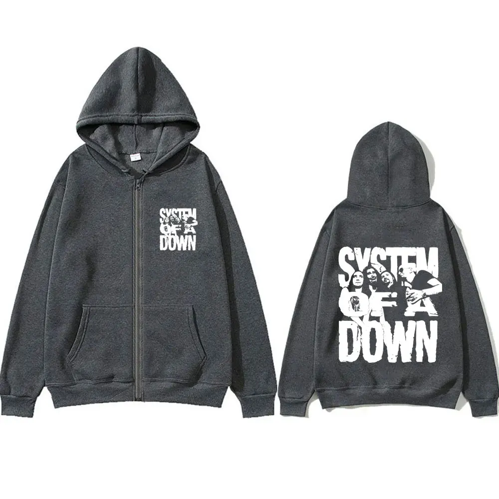 90s Alternative Metal Rock Band System of A Down Graphic Zipper Hoodie Men Women Casual Oversized Zip Up Jacket Man Vintage Coat