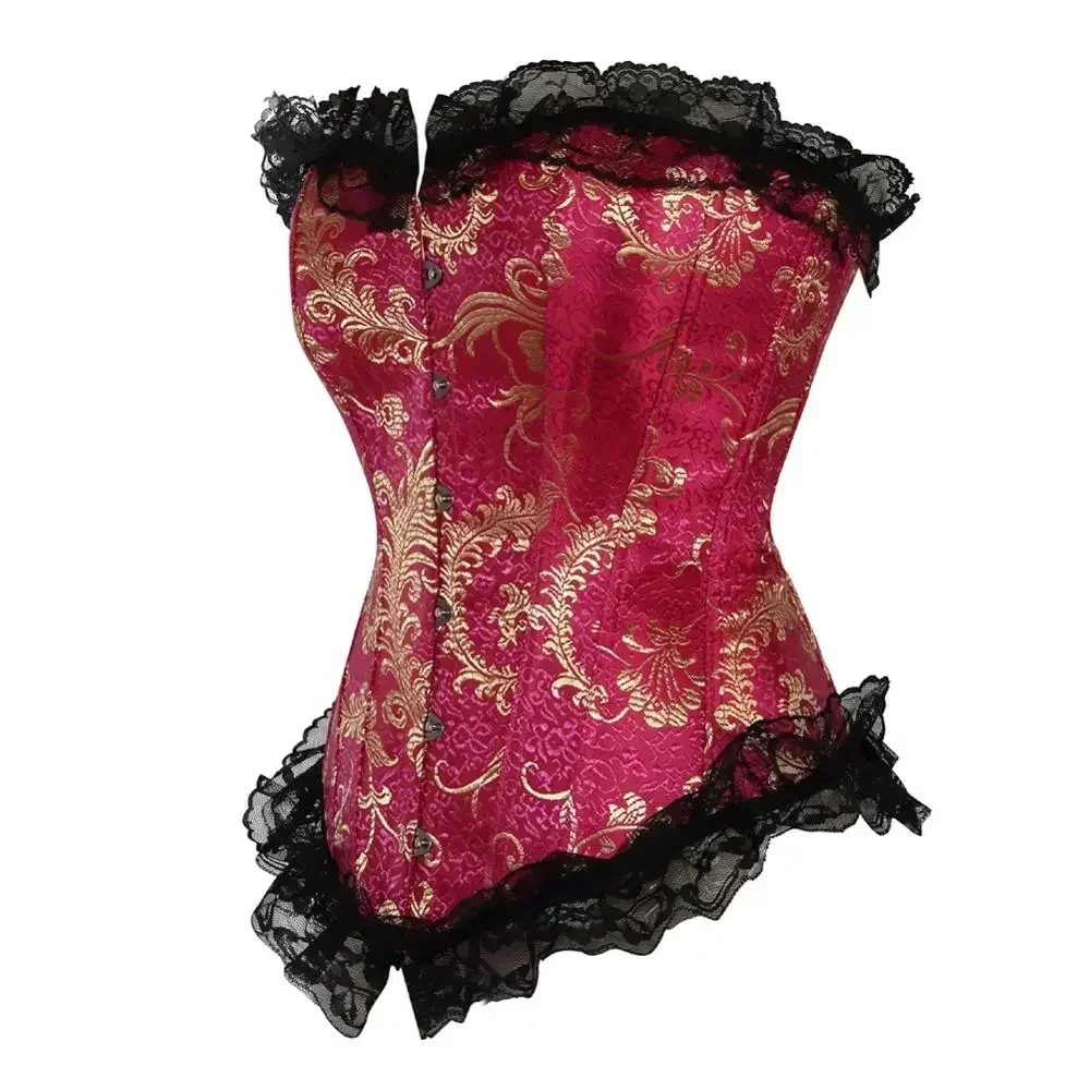 Woman Corset Top Vintage Palace Bustiers Burlesque Corsage Classic Jacquard Bustier Lace Trim Corsets Engagement Party Costumes