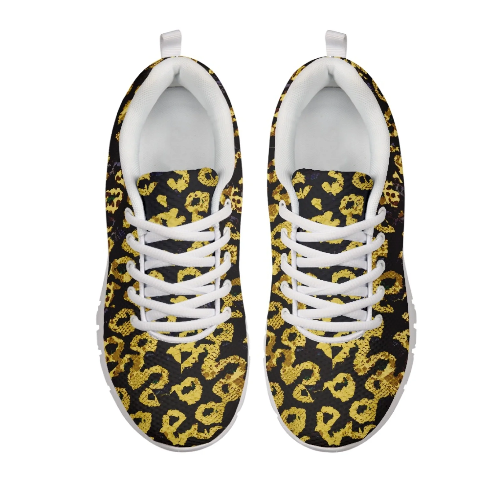 Coloranimal Gold Leopard Women Running Walking Shoes Low Top Breathable Mens Lace Up Athletic Trainers for Travel