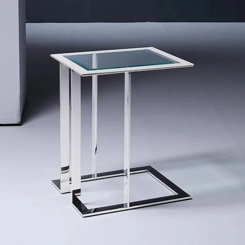 A simple creative glass edge few bedroom coffee table living room household stainless steel modern square corner few