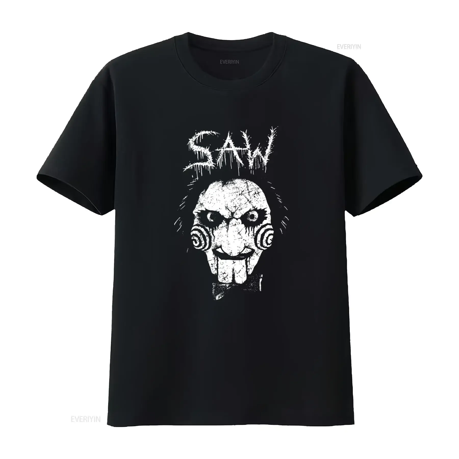 Saw Jigsaw Billy The Puppet Gothic Punk Horror Movies Black Metal T Shirt vintage Washed Slightly homme Versatile