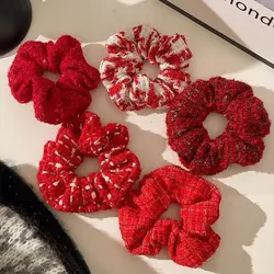 Red Scrunchies Elastic Hair Bands Women Girls Headbands Ponytail Holder Hair Ties Winter Fashion Hair Accessories