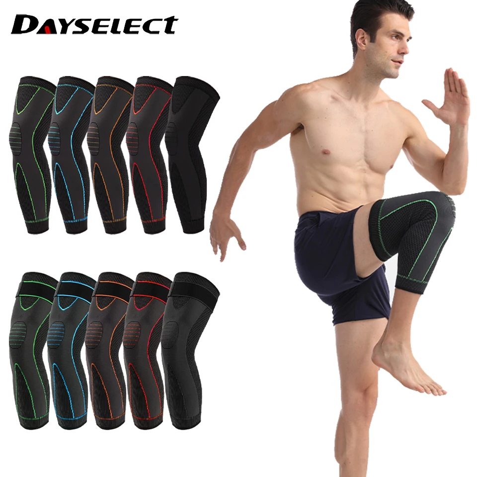 

1PCS Lengthen Sports Knee Support Leg Protector Leggings Long Green Stripe Bandage KneePads Non Slip Knee Warm Guard Sleeve