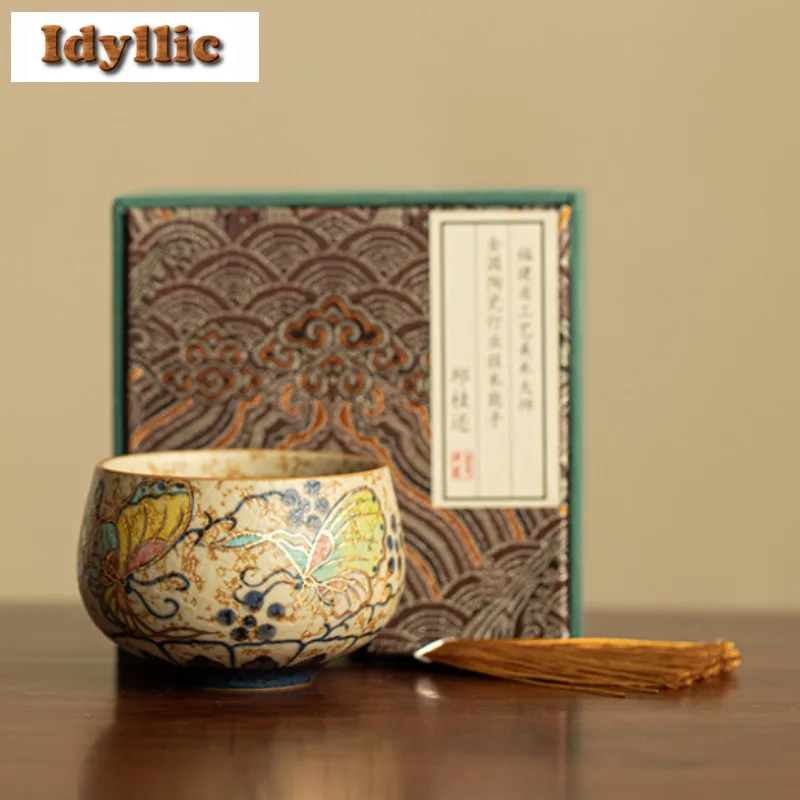 

120 мл ручная роспись бабочка чайная чашка дзен чайная чаша набор чайных чашек чайная дегустация личная чашка чажан мастер чашки чайная посуда украшение