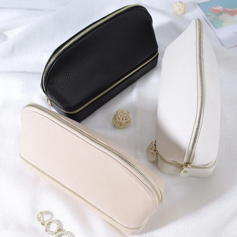 حقيبة تخزين المجوهرات الجلدية المحمولة حقيبة تنظيم حلقة السفر مقسمة مقسمة حقائب نسائية حلية حقائب مكياج بسحاب #3