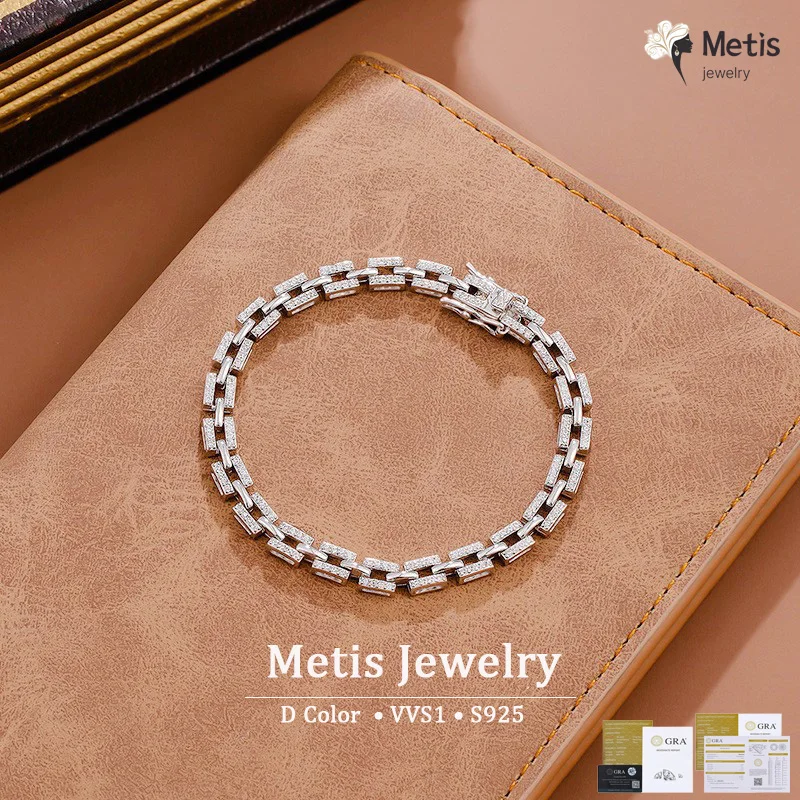 

Браслеты с муассанитом цвета D, 100% серебро S925, цепочка на бак, сертифицированный GRA бриллиант для женщин и мужчин, ювелирные изделия на помолвку, подарки