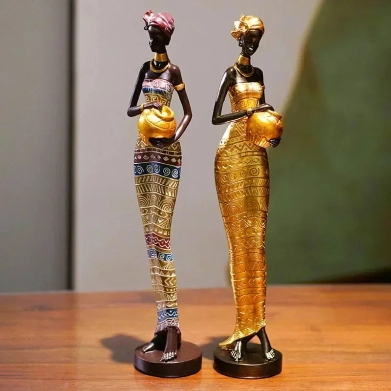 Imagem -02 - Figuras Negras para Decoração de Casa Estatuetas de Estilo Clássico Estátuas Exóticas de Mulheres Africanas Ornamentos Interiores da Sala