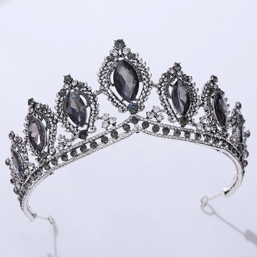 DIEZI Baroque Queen Crystal Tiara Crown For Women Party Vintage Bridal Princess Blue Rhinestone Crown Hair Dress Accessories