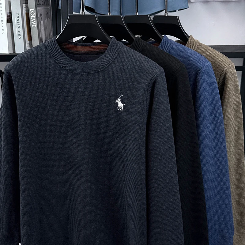 

Новый зимний мужской плюшевый толстый синельный свитер, мужской вязаный свитер с круглым вырезом, теплый топ, пуловер, базовая рубашка