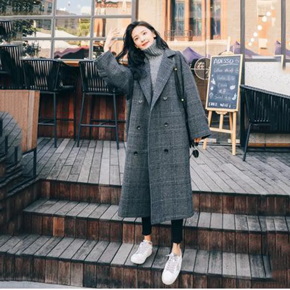 Plaid Coat Ladies Temperament Long 2024 Autumn And Winter Korean Fashion Loose Over The Knee French Hepburn Wind Coat Female Tid