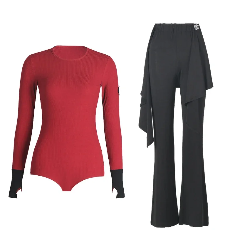 Women Modern Dance Costume Long Sleeved Latin Bodysuit Dancing Pants Women'S Samba Ballroom Dance Training Clothes SL11272