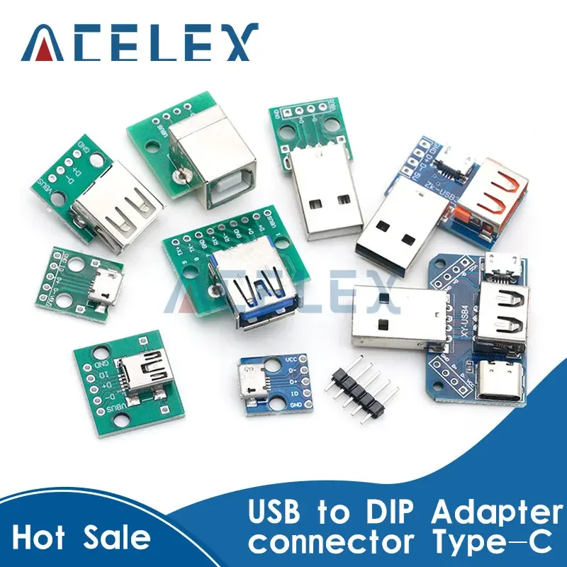 1PCS USB Male Connector / MINI MICRO USB to DIP Adapter female connector 2.54 Connector B Type-C USB2.0 3.0 Female PCB Converter