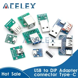 1PCS USB Male Connector / MINI MICRO USB to DIP Adapter female connector 2.54 Connector B Type-C USB2.0 3.0 Female PCB Converter