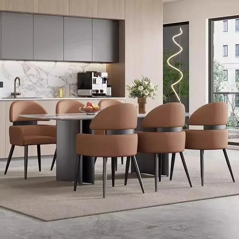 Minimalist Saddle Leather Dining Chair, Light Luxury and High-end Feel, Nordic Desk Chair