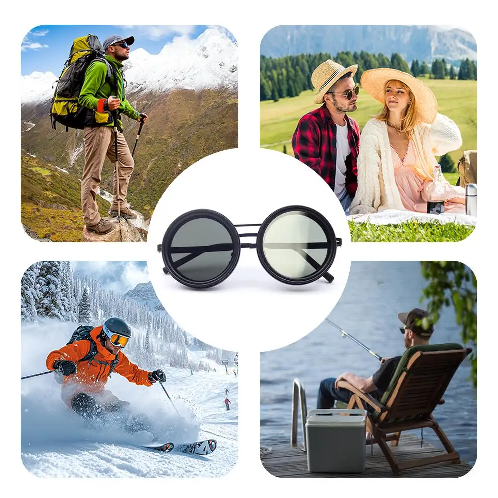 

Polarized Fishing Sunglasses ND2-400 Adjustable Dimming Vintage Punk Sunglasses with Round Lenses Fishing Gift with Hard Case