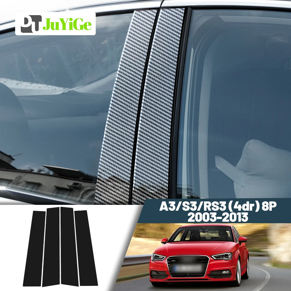 

Glossy Black Carbon Fiber Window Door Deal B C Pillar Post Cover Sticker For Audi A3 S3 RS3 4dr 8P 2003-2013 2004 2005 2006