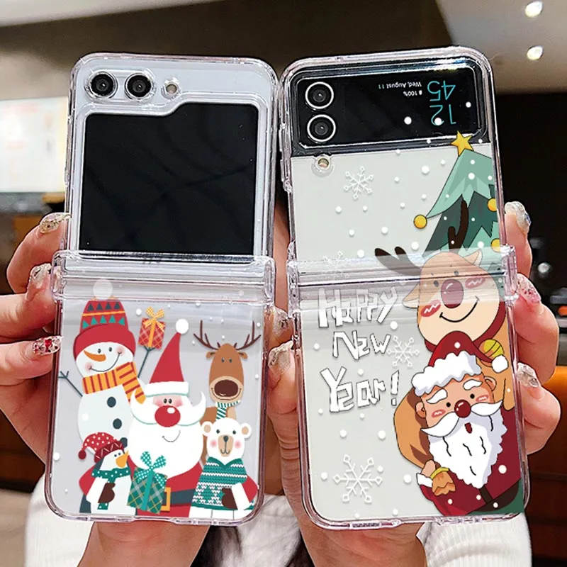 Funda de teléfono transparente con diseño de Feliz Navidad para Samsung Galaxy Z Flip 7 6 5 4 3 5G, funda dura plegable para PC para Samsung Z Flip6 Flip5