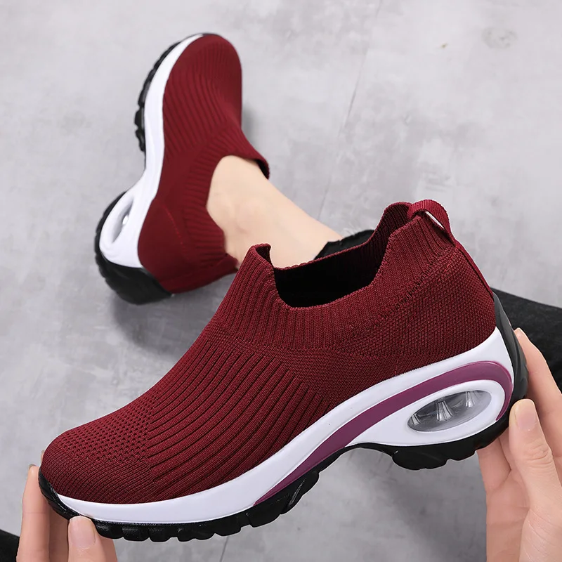 Zapatos deportivos con plataforma de cuña para mujer, zapatillas informales a la moda para caminar, amortiguación, correr, malla transpirable