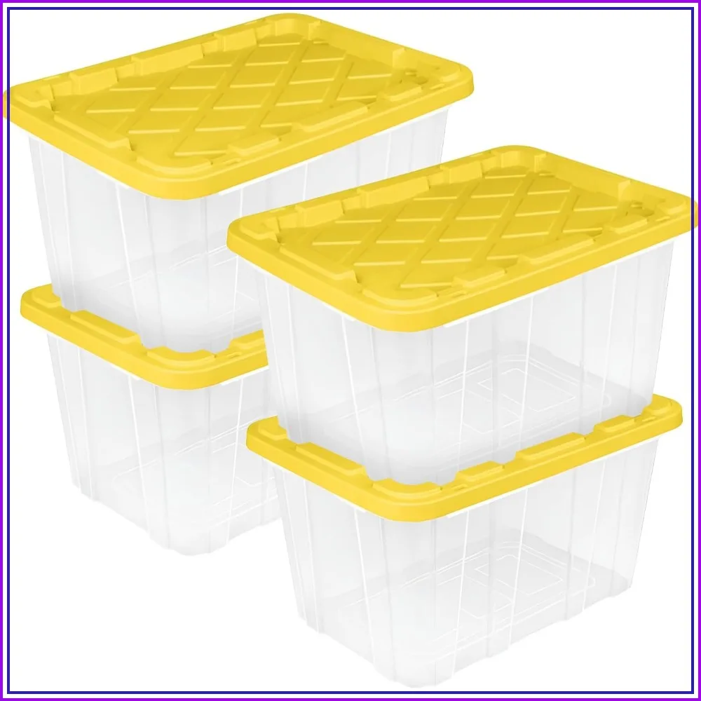 Industrial Storage Box with Lids for Garage, 27 Gallon, 4-Pack