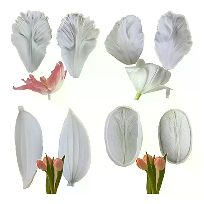 /PFU/Tulip Petal Silicone Mold Cake Decorating Tools Veiner Mold Gumpaste Mold, Sugarcraft, Resin Clay Moulds 2Pcs