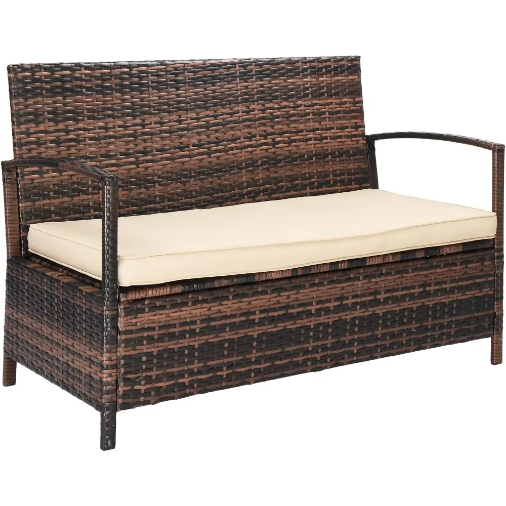 

Gallon Outdoor Bench with Storage, Wicker Deck Box, Rattan Outdoor Storage Box, Patio Sofa Storage Bench with Cushion for