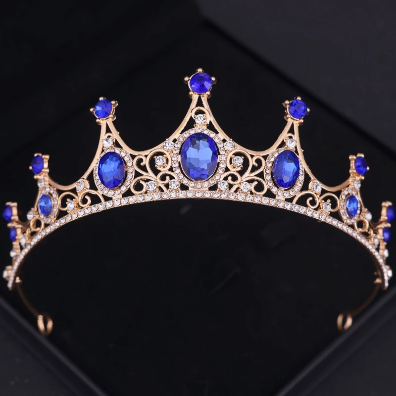 女性のための青いラインストーンティアラと王冠,プリンセスクリスタルティアラ,ウェディングアクセサリー,ジュエリーギフト