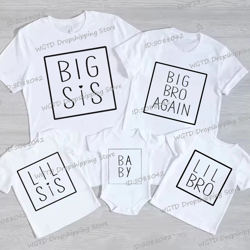 Big Sis Big Bro Again Lil Sis/Bro Print Family Matching Shirt Boys Girls Sibling T-shirt Cotton Baby Bodysuits Short Sleeve Tops