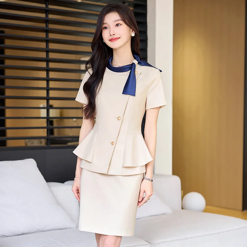 Business Suit Women's Summer Short Sleeve Temperament Hotel Front Desk Uniform Beauty Salon Tooling Jewelry Shop Workwear