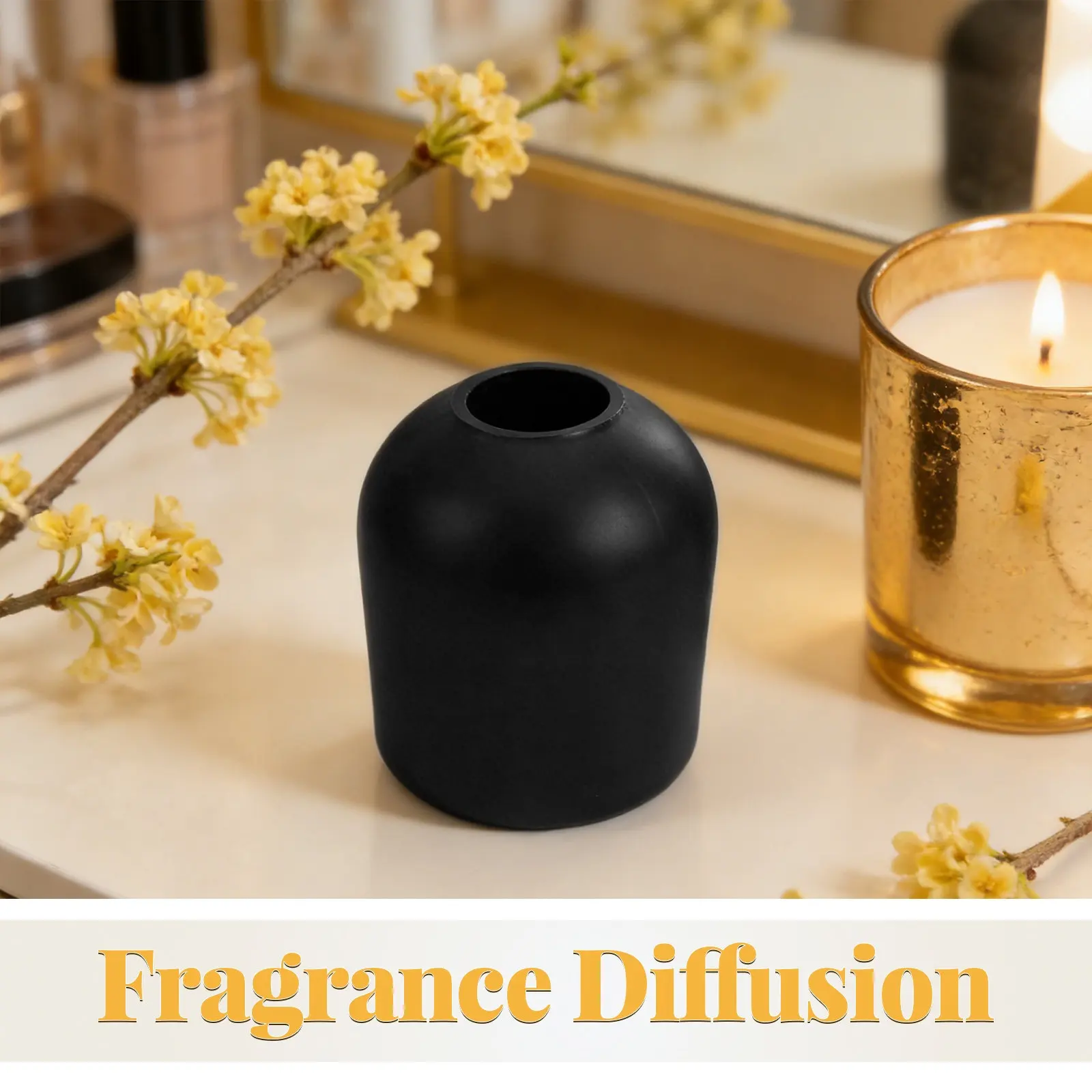 2Pcs Black Glass Reed Diffuser Bottles Creative Design Aromatherapy Oil Diffuser Jars Decorative Fragrance Set for Home Room