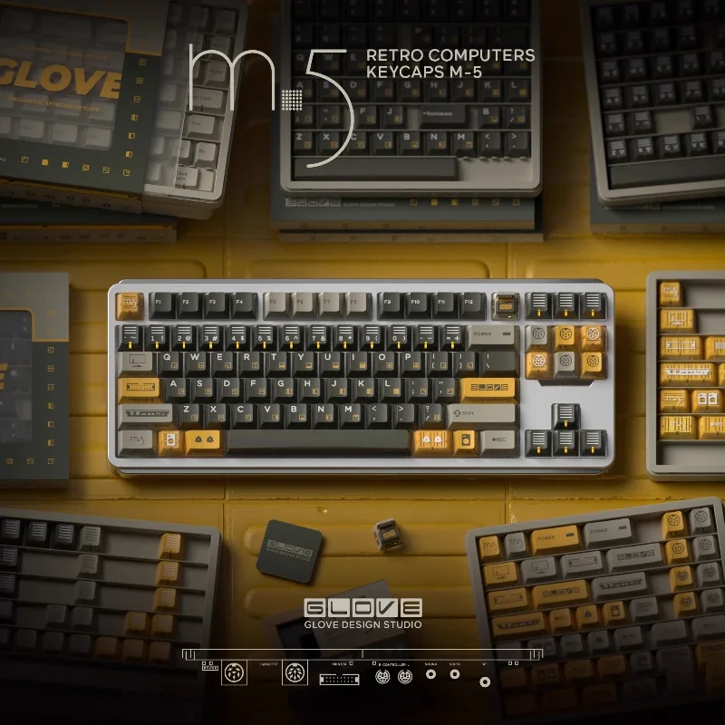 M-5 Domikey PBT Keycap Set Custom Retro Style Cherry Profile Point Keycap for 68/75/98/104 Mechanical Keyboard Artisan Keycaps