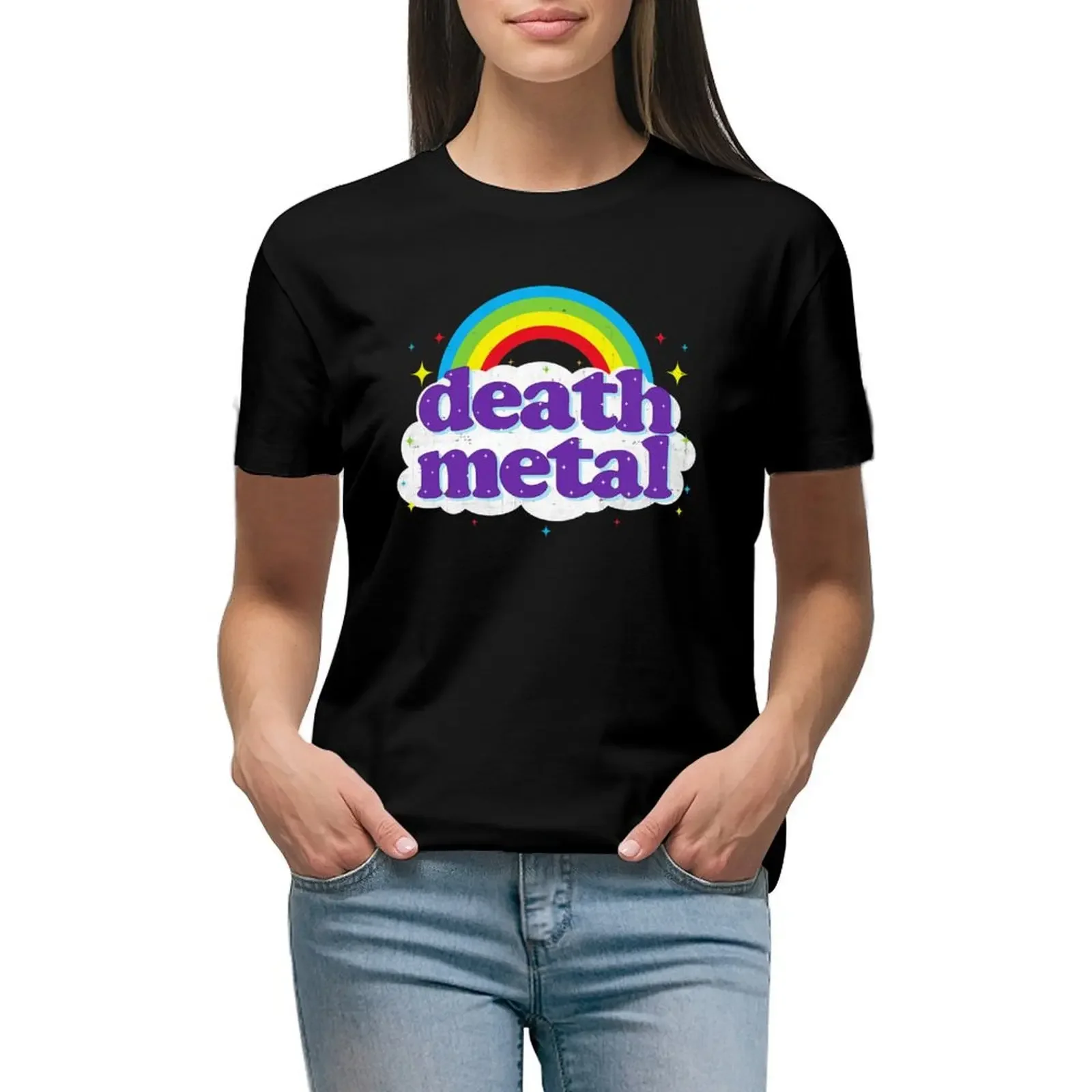 

Death Metal Rainbow T-Shirt vintage clothes summer clothes heavyweights cotton t shirts Women