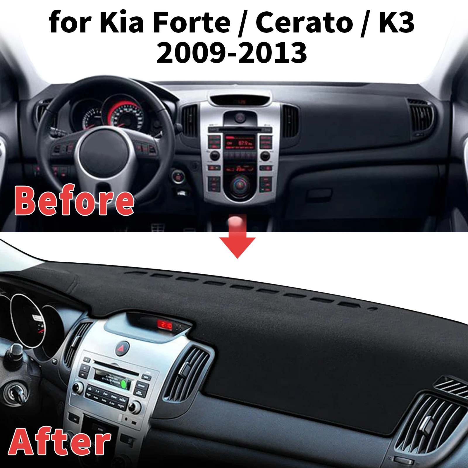 for Kia Forte Cerato K3 2009-2013 Dashboard Cover Sun Shade Protector Dashmat Anti-Glare UV Block Carpet Mat Automotive Dash Mat