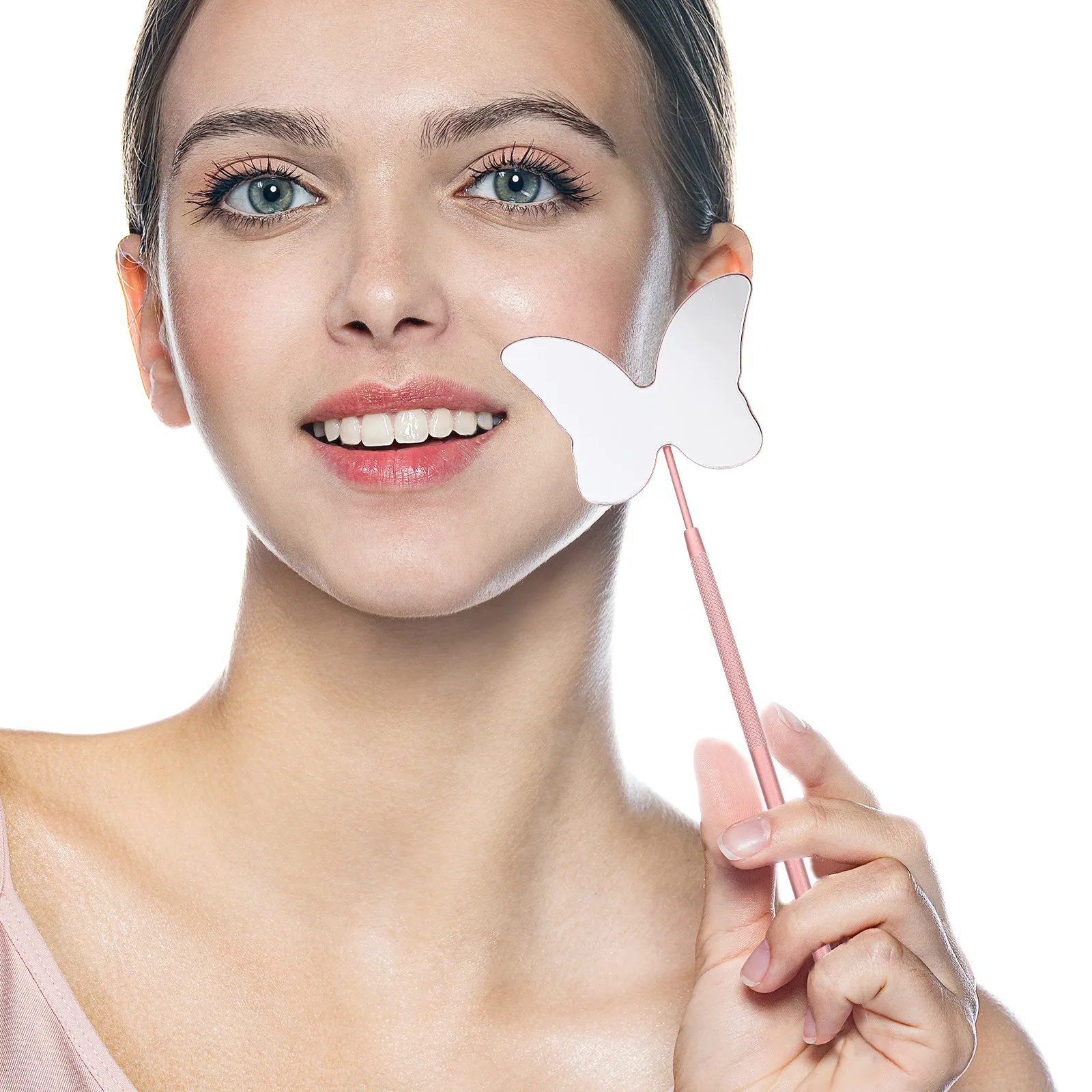 

Зеркало для проверки ресниц из нержавеющей стали, портативный инструмент для наращивания ресниц, в форме бабочки, с нескользящей ручкой, увеличительное зеркало для макияжа