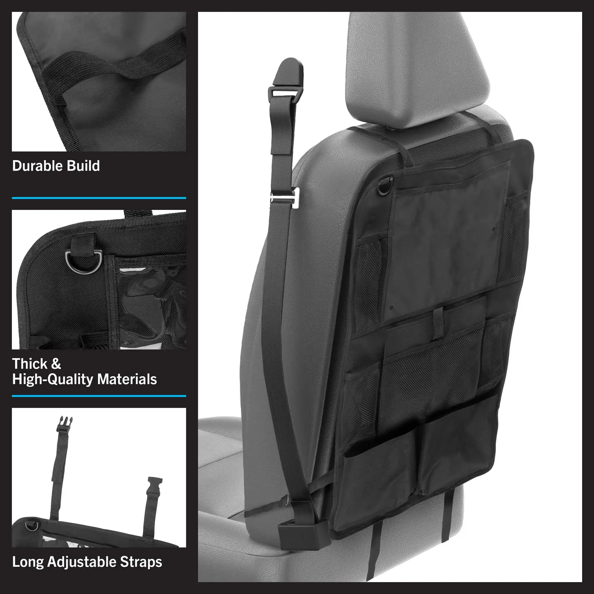 Confezione da 2 organizer per auto: supporto per tablet sul sedile posteriore con tasche, nero