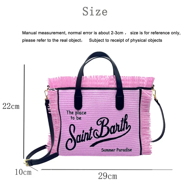 New Style Women's Travel Messenger Bag, Pink Straw Bag, Small Size Handmade Tassel Handbag, Handbag