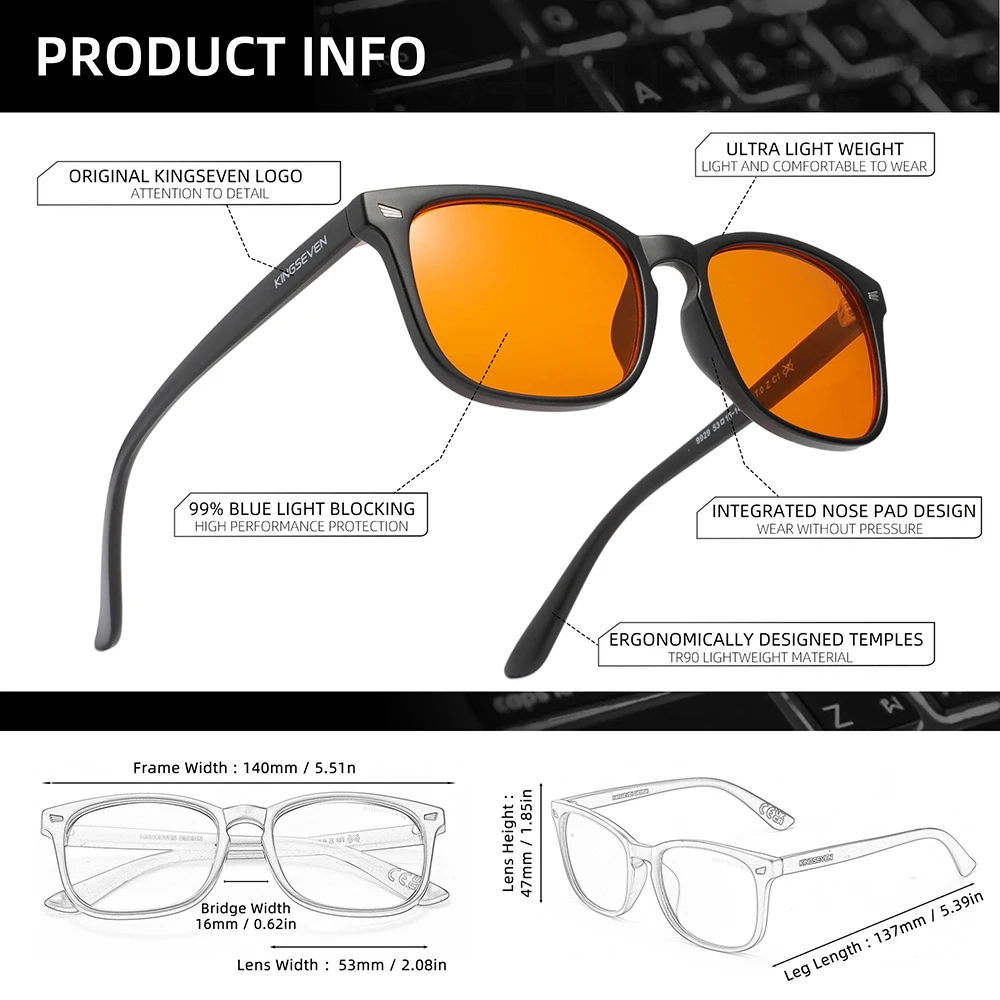 KINGSEVEN Brand Men Women Blue Light Blocking Glasses No Degree Daliy Phone Computer Protective Glasses