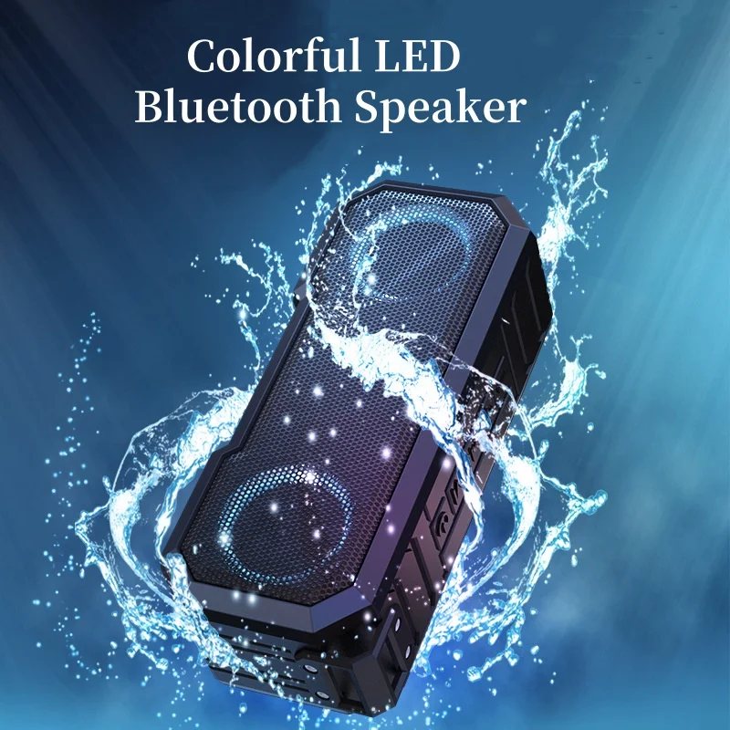 QUEED IPX7 Waterproof Bluetooth Speaker with Colorful LED Lights Power Bank Function Dual Drivers TWS Wireless Outdoor Speaker