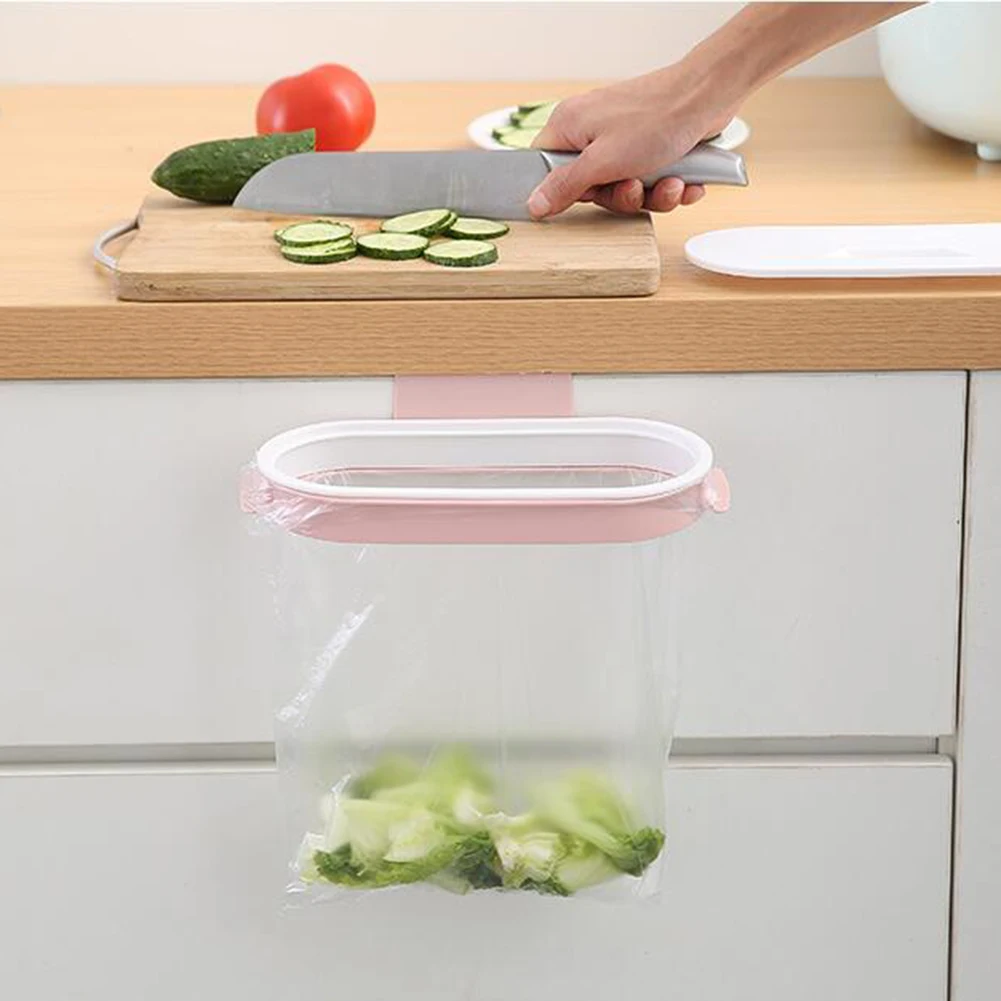 Garbage Bag Holder Kitchen Cabinet Door Basket Hanging Trash Can Waste Bin Garbage Rack Tool Storage Holder Kitchen Organizer