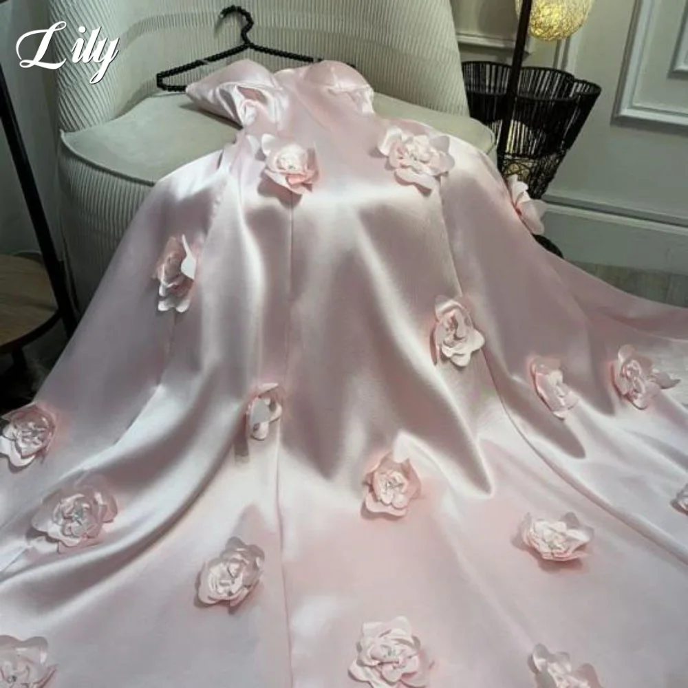 Lelie Perzik Gekleurde Feestjurk Sweetheart Celebrity Jurk Mouwloos Satijnen Galajurken Bloemen 3D-Bloemen Francomo Tecqua Aanpassen