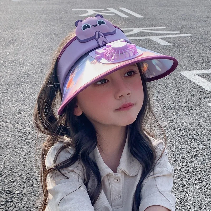 Kids Sunhat with Fan Large Sun Protection Adjustable Children Sun Protection Hat Outdoors USB Fan Sun Hat Cartoon Baby Visors