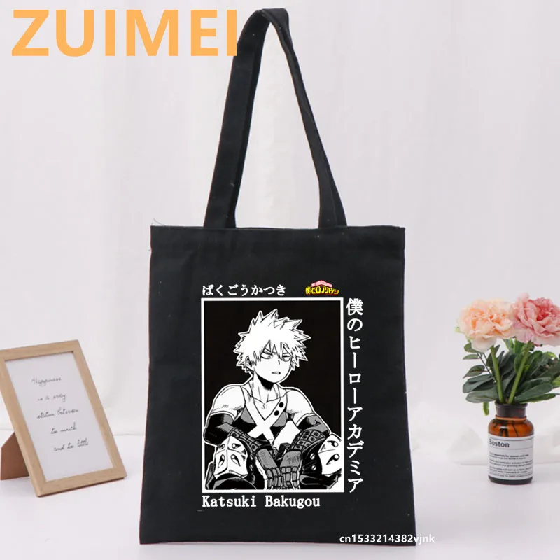 Bag My Boku No Hero Academia Katsuki Bakug Bag Harajuku Gothic Canvas Black Bag Horror Cartoon Large Capacity Shopper Bag Casual