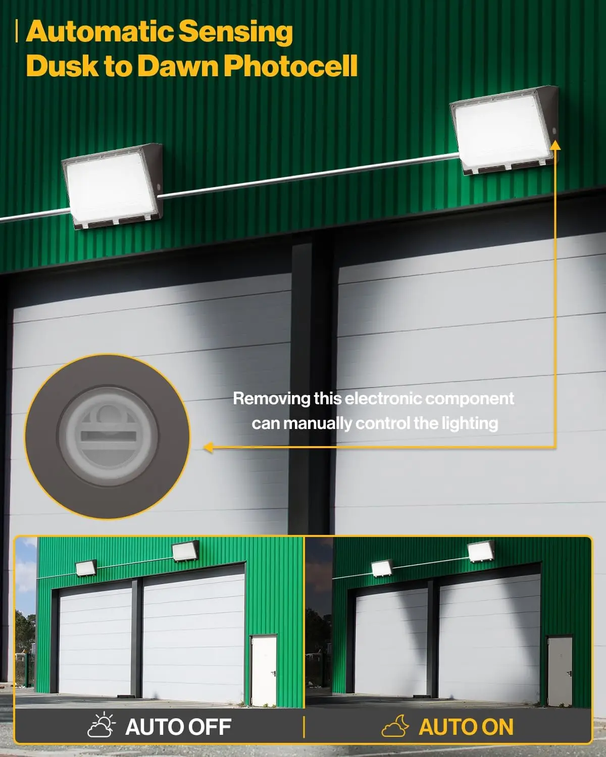 6 120 W LED Wall Pack Zewnętrzny czujnik zmierzchu do świtu Fotokomórka Przemysłowy ściemnialny wodoodporny Bezpieczeństwo klasy komercyjnej W